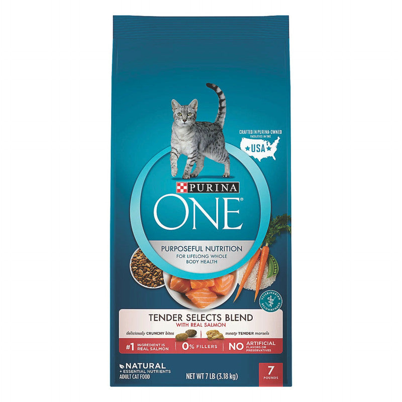 Purina ONE Adult Cat Tender Selects Blend Salmon 3.2 kg (7 lb) | Alimento Seco para Gatos Adultos con Salmón