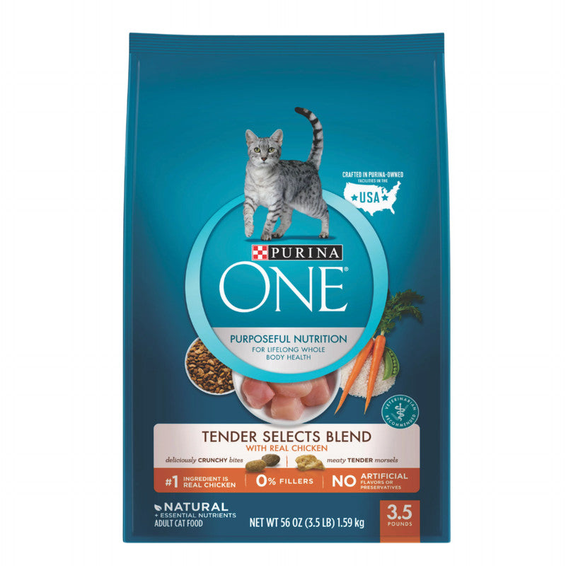 Purina ONE Adult Cat Tender Selects Blend Chicken 1.6 kg (3.5 lb) | Alimento Seco para Gatos Adultos con Pollo