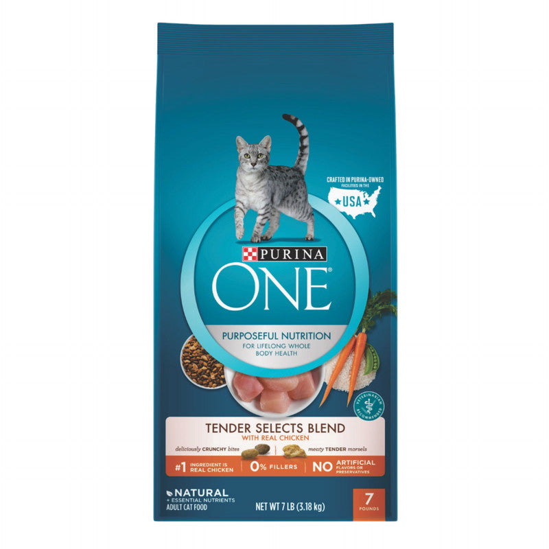 Purina ONE Adult Cat Tender Selects Blend Chicken 3.2 kg (7 lb) | Alimento Seco para Gatos Adultos con Pollo