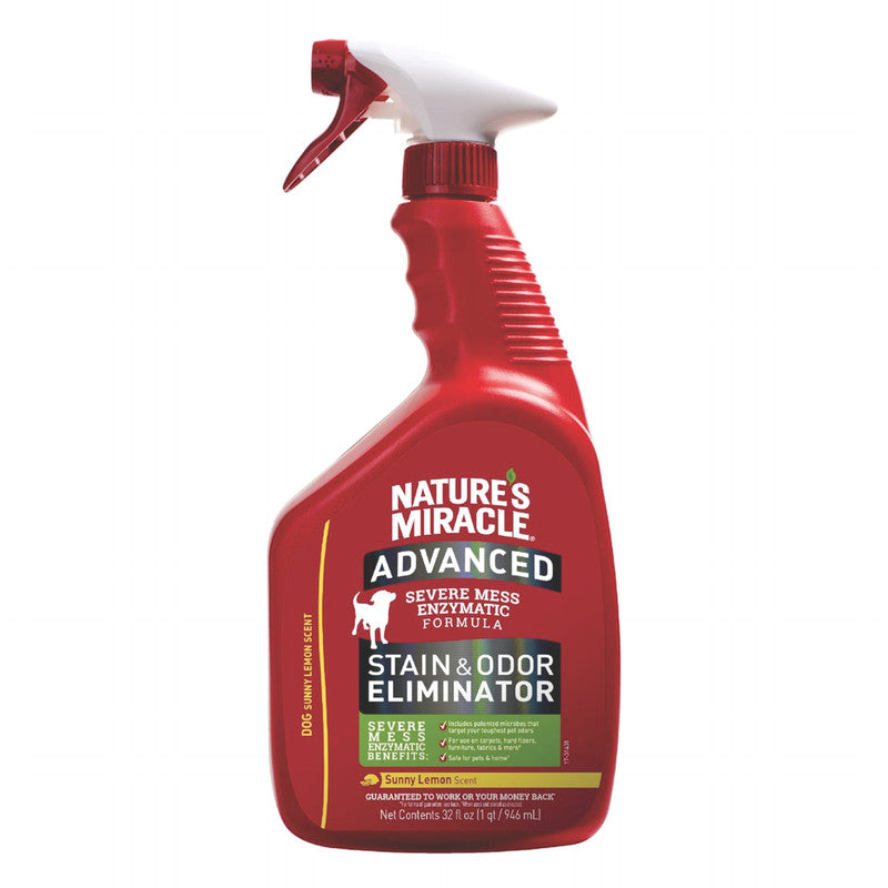 Nature's Miracle Advanced Stain & Odor Remover Dog Sunny Lemon 32 oz | Spray Removedor de Manchas y Olores para Perros Aroma Limón