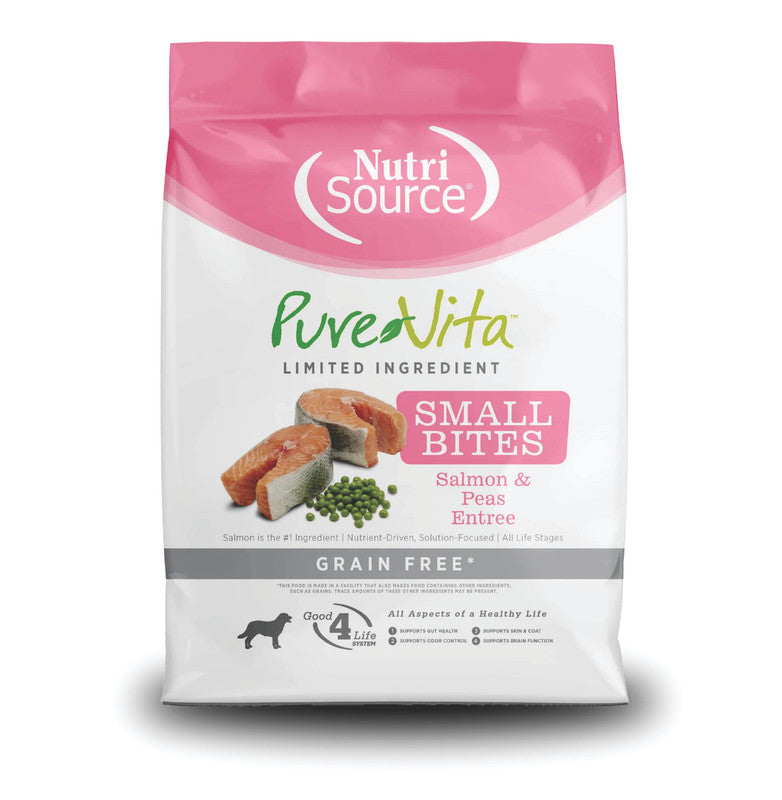 Pure Vita Grain Free Salmon Small Bites 4 lb (1.81 kg) | Alimento para Perros Sin Granos Salmón Croqueta Pequeña