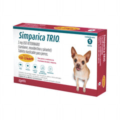 Simparica Trio 3 mg 1 Tableta (1.25-2.5 kg / 2.9-5.5 lb) | Antiparasitario para Perros