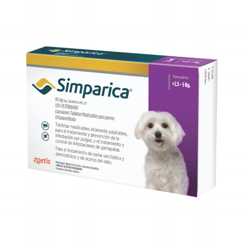 Simparica 10 mg 1 Tableta (2.5-5 kg / 5.5-11 lb) | Antipulgas y Garrapatas para Perros