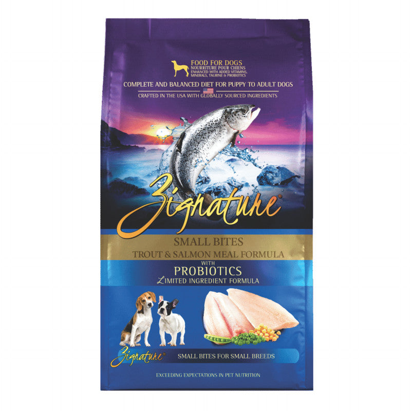 Zignature Trout & Salmon Small Bites 1.8 kg (4 lb) | Alimento para Perros Sabor Trucha y Salmón Croqueta Pequeña